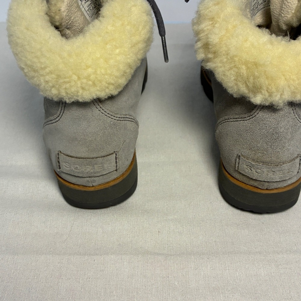 SOREL HARLOW LACE COZY Womens 7.5 Outdoor Boots Gray Leather Waterproof Hiking - Picture 3 of 10